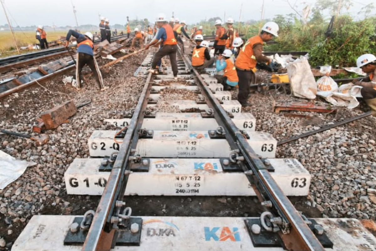 Petugas memeriksa lintasan untuk kelancaran perjalanan kereta api